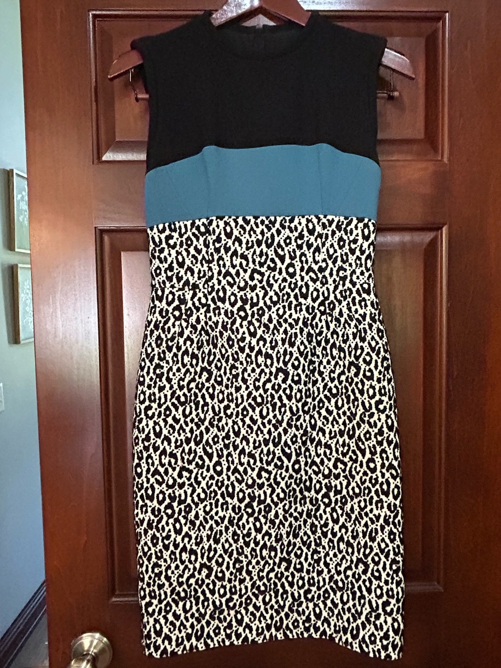 Aquilano Rimondi Italy Wool Leopard Print Colorblock Sheath Dress IT 40 
US 4